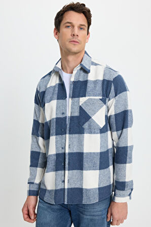 Erkek Regular Fit Klasik Kesim Kareli Cepli Oduncu Gömlek