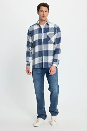 Erkek Regular Fit Klasik Kesim Kareli Cepli Oduncu Gömlek