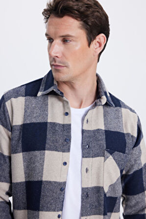 Erkek Regular Fit Klasik Kesim Kareli Cepli Oduncu Gömlek