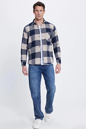 Erkek Regular Fit Klasik Kesim Kareli Cepli Oduncu Gömlek