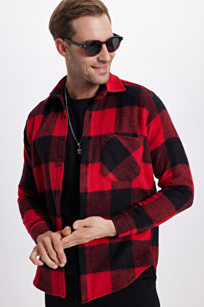 Erkek Regular Fit Klasik Kesim Kareli Cepli Oduncu Gömlek