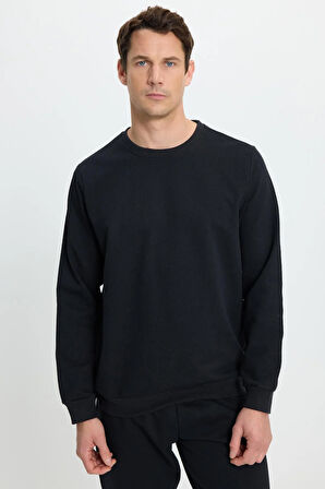 Erkek Relax Fit Pamuklu 2 İplik Yumuşak Dokulu Bisiklet Yaka Siyah Eşofman Takımı