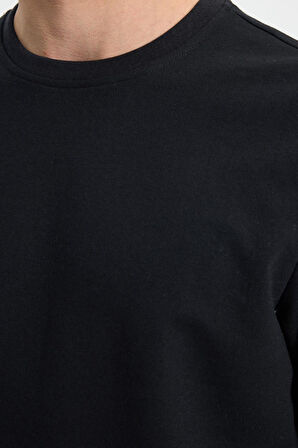 Erkek Relax Fit Pamuklu 2 İplik Yumuşak Dokulu Bisiklet Yaka Siyah Eşofman Takımı