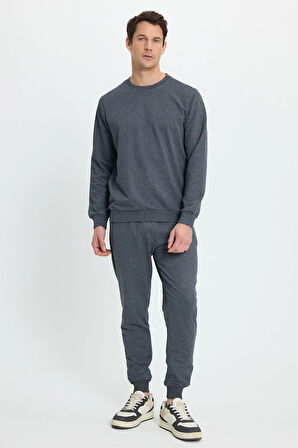 Erkek Relax Fit Pamuklu 2 İplik Yumuşak Dokulu Bisiklet Yaka Füme Eşofman Takımı