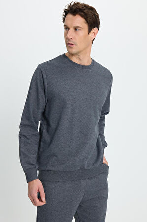 Erkek Relax Fit Pamuklu 2 İplik Yumuşak Dokulu Bisiklet Yaka Füme Eşofman Takımı