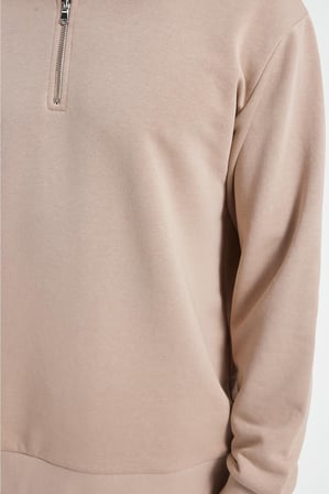 Erkek Relax Fit Rahat Kesim Pamuklu 3 İplik Fermuarlı Polo Yaka Taş Sweatshirt