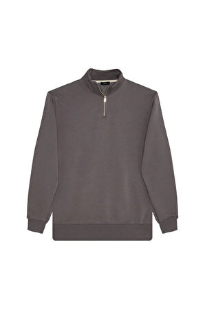 Unisex 3'lü Paket Lacivert-İndigo-Gri Relax Fit Pamuklu Yarım Fermuarlı Dik Yaka Sweatshirt