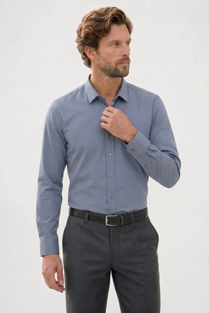 Modern Slim Fit Uzun Kollu Pamuklu Kolay Ütü Armürlü Gri Erkek Gömlek