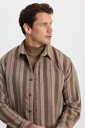 Erkek Relax Fit Rahat Kesim Spor Yaka Çizgili Oduncu Gömlek