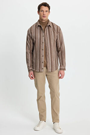 Erkek Relax Fit Rahat Kesim Spor Yaka Çizgili Oduncu Gömlek