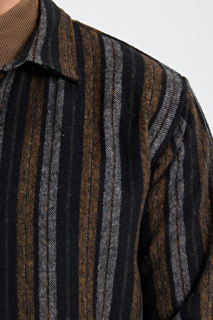 Erkek Relax Fit Rahat Kesim Spor Yaka Çizgili Oduncu Gömlek