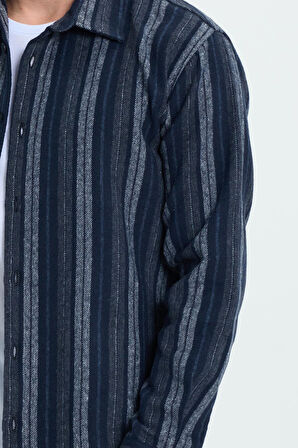 Erkek Relax Fit Rahat Kesim Spor Yaka Çizgili Oduncu Gömlek