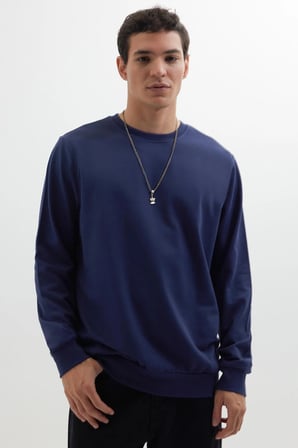 Erkek 3'lü Lacivert-Gri-Kahverengi Relax Fit Rahat Kesim %100 Pamuk 2 İplik Bisiklet Yaka Sweatshirt
