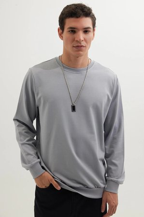 Erkek 3'lü Lacivert-Gri-Kahverengi Relax Fit Rahat Kesim %100 Pamuk 2 İplik Bisiklet Yaka Sweatshirt