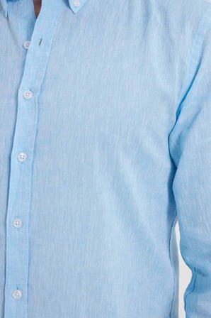 Erkek Slim Fit Dar Kesim Uzun Kollu Keten Premium Seri Düğmeli Yaka Spor Açık Mavi Gömlek