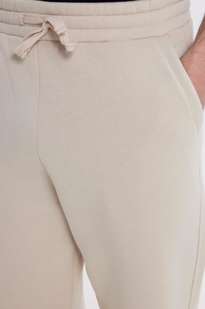 Unisex Relax Fit Rahat Kesim Şardonlu 3 Cepli Lastikli Jogger Paça Krem Eşofman Altı
