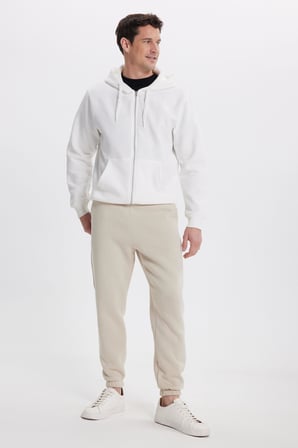 Unisex Relax Fit Rahat Kesim Şardonlu 3 Cepli Lastikli Jogger Paça Krem Eşofman Altı