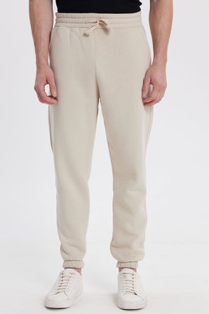 Unisex Relax Fit Rahat Kesim Şardonlu 3 Cepli Lastikli Jogger Paça Krem Eşofman Altı