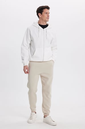 Unisex Relax Fit Rahat Kesim Şardonlu 3 Cepli Lastikli Jogger Paça Krem Eşofman Altı