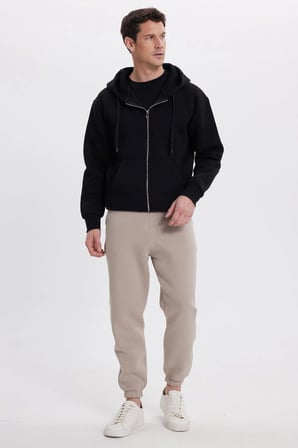 Unisex Relax Fit Rahat Kesim Şardonlu 3 Cepli Lastikli Jogger Paça Bej Eşofman Altı
