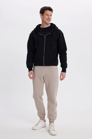 Unisex Relax Fit Rahat Kesim Şardonlu 3 Cepli Lastikli Jogger Paça Bej Eşofman Altı