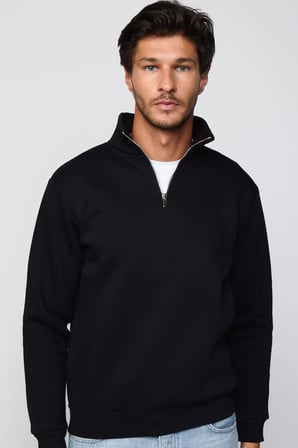 Unisex 3'lü Paket Siyah-Taş-Bordo Relax Fit Pamuklu Yarım Fermuarlı Dik Yaka Sweatshirt
