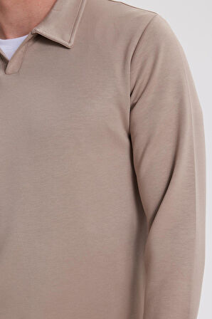 Erkek Relax Fit Rahat Kesim Polo V Yaka Vizon Sweatshirt