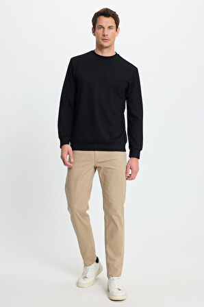 Erkek Relax Fit Rahat Kesim Uzun Kollu Ekstra Yumuşak Bisiklet Yaka Siyah Sweatshirt