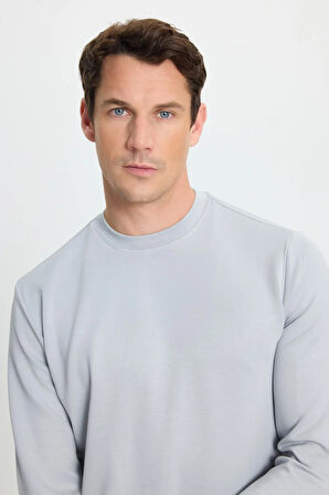 Erkek Relax Fit Rahat Kesim Uzun Kollu Ekstra Yumuşak Bisiklet Yaka Gri Sweatshirt