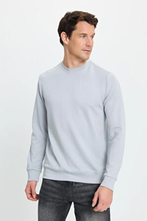 Erkek Relax Fit Rahat Kesim Uzun Kollu Ekstra Yumuşak Bisiklet Yaka Gri Sweatshirt