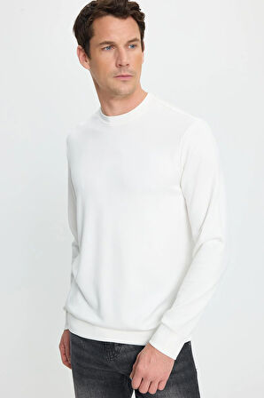 Erkek Relax Fit Rahat Kesim Uzun Kollu Ekstra Yumuşak Bisiklet Yaka Ekru Sweatshirt
