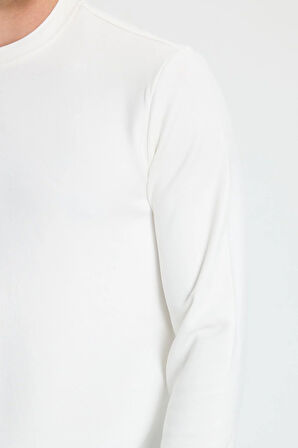 Erkek Relax Fit Rahat Kesim Uzun Kollu Ekstra Yumuşak Bisiklet Yaka Ekru Sweatshirt