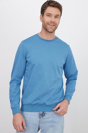 Erkek 3'lü Koyu Gri-Taş-Mavi Relax Fit Rahat Kesim %100 Pamuk 2 İplik Bisiklet Yaka Sweatshirt