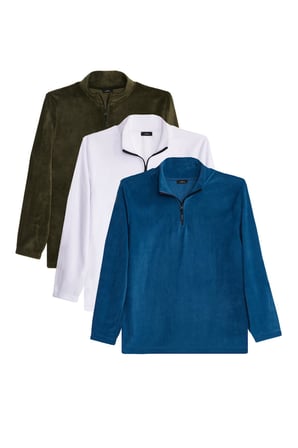 Unisex 3'lü Paket Haki-Ekru-İndigo Standart Fit Soğuğa Karşı Dayanıklı Polar Sweatshirt