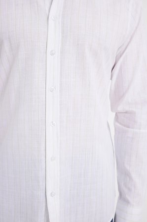 Erkek Slim Fit Dar Kesim Uzun Kollu %100 Pamuk Keten Doku Çizgili Gömlek