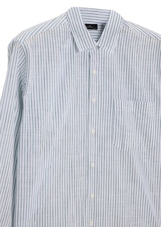 Erkek Regular Fit Klasik Kesim Oversize Uzun Kollu %100 Pamuk Keten Doku Tek Cepli Çizgili Yeşil Gömlek
