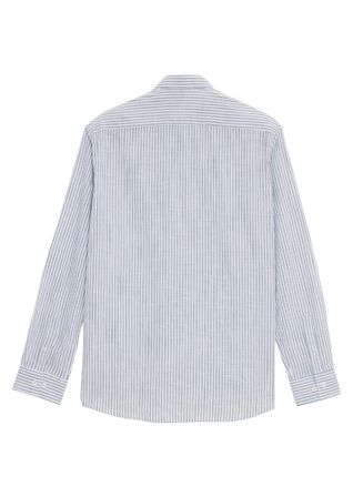 Erkek Regular Fit Klasik Kesim Oversize Uzun Kollu %100 Pamuk Keten Doku Tek Cepli Çizgili Yeşil Gömlek