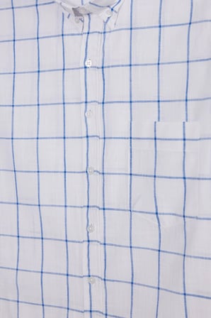  Erkek Regular Fit Klasik Kesim %100 Pamuk Kısa Kollu Kareli Keten Efektli Cepli Gömlek