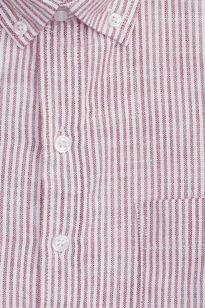Erkek Slim Fit Dar Kesim %100 Pamuk Düğmeli Yaka Çizgili Uzun Kollu Cepli Keten Efektli Bordo Gömlek