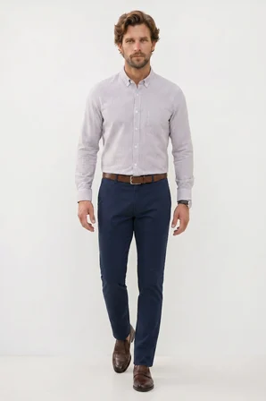 Erkek Slim Fit Dar Kesim %100 Pamuk Düğmeli Yaka Çizgili Uzun Kollu Cepli Keten Efektli Haki Gömlek