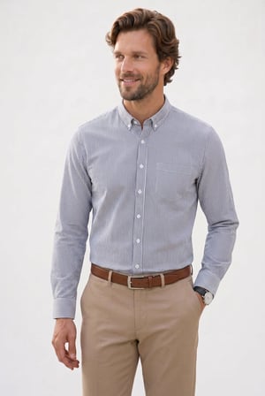 Erkek Slim Fit Dar Kesim %100 Pamuk Düğmeli Yaka Çizgili Uzun Kollu Cepli Keten Siyah-Beyaz Gömlek