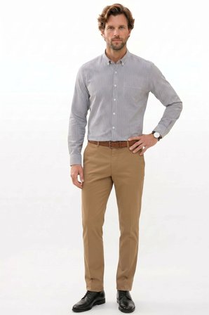 Erkek Slim Fit Dar Kesim %100 Pamuk Düğmeli Yaka Çizgili Uzun Kollu Cepli Keten Siyah-Beyaz Gömlek