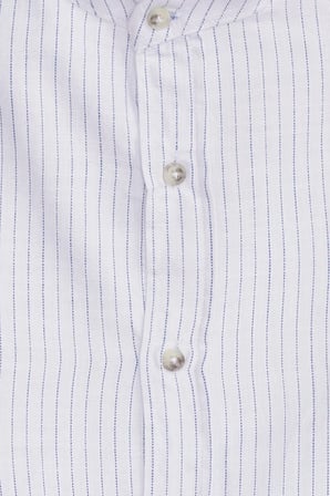 Erkek Slim Fit Dar Kesim Uzun Kollu %100 Pamuk Keten Doku Çizgili Hakim Yaka Gömlek