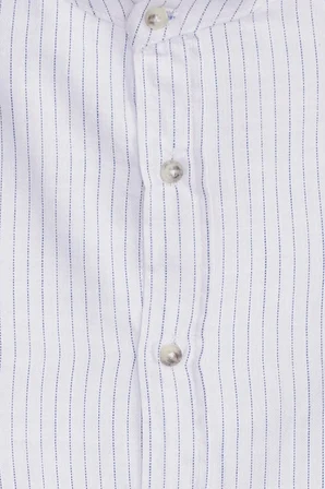 Erkek Slim Fit Dar Kesim Uzun Kollu %100 Pamuk Keten Doku Çizgili Hakim Yaka Gömlek