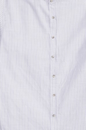 Erkek Slim Fit Dar Kesim Uzun Kollu %100 Pamuk Keten Doku Çizgili Hakim Yaka Gömlek