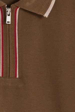 Erkek Slim Fit Dar Kesim %100 Pamuk Kısa Kollu Yarım Fermuarlı Vizon Polo Yaka Tişört