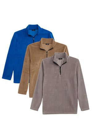 Unisex 3'lü Paket Gri-Haki-Saks Mavi Standart Fit Soğuğa Karşı Dayanıklı Polar Sweatshirt