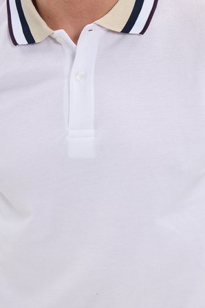 Erkek Slim Fit Dar Kesim %100 Pamuk Beyaz Polo Yaka Tişört