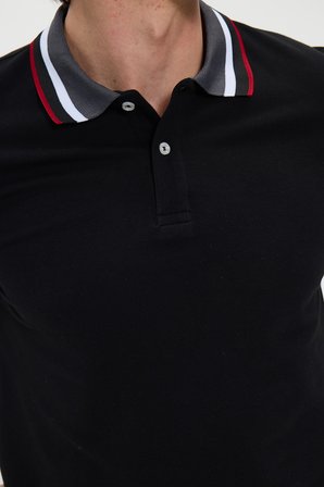 Erkek Slim Fit Dar Kesim %100 Pamuk Siyah Polo Yaka Tişört