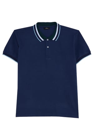 Erkek Slim Fit Dar Kesim %100 Pamuk Lacivert Polo Yaka Tişört